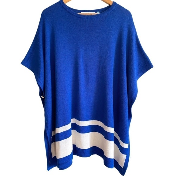 DRAPER JAMES Blue White Spirit Sweater Cape Poncho Size OS - Picture 2 of 7